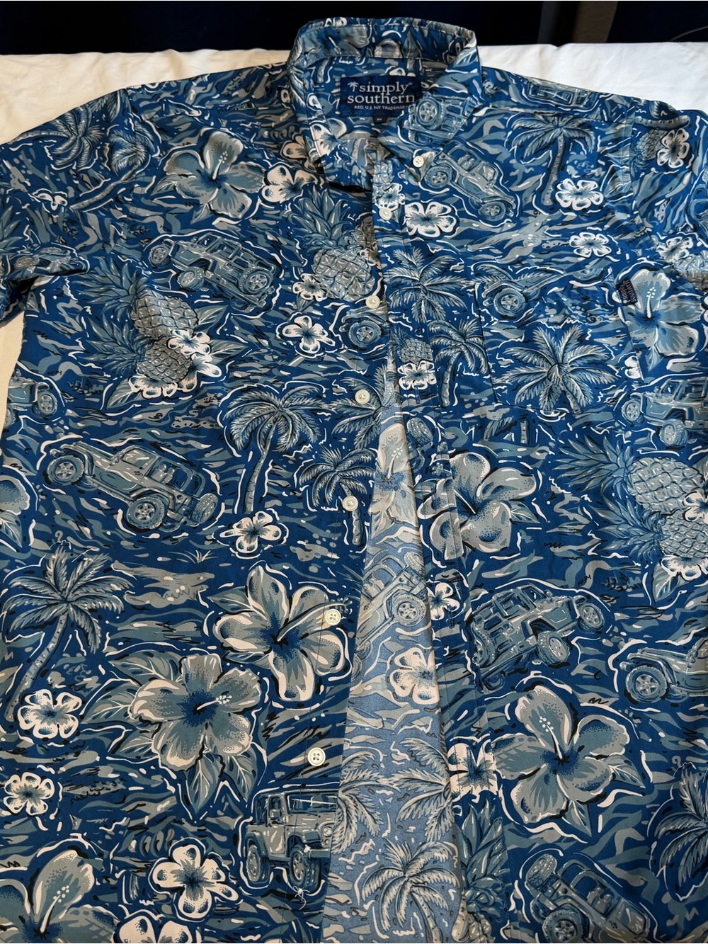 Simply Southern Blue Tropical Print Short-Sleeve Button-Down Shirt